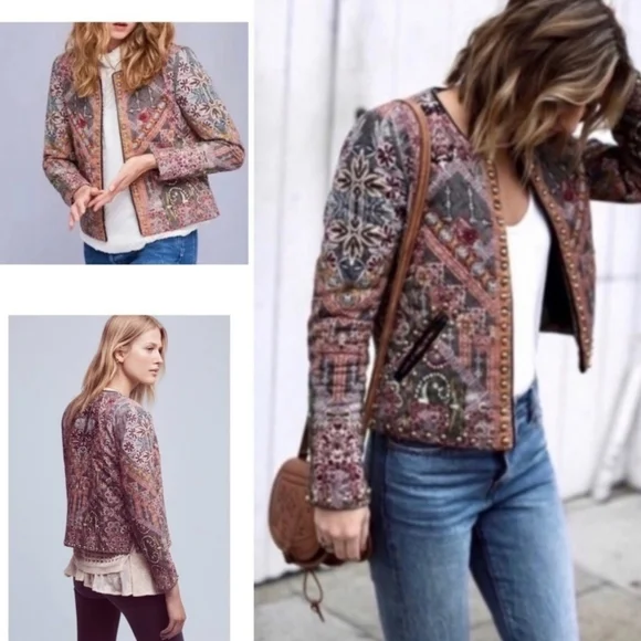 Hemant & Nandita Anthro Embroidered Quilted Studded Jacket - Picture 12 of 13